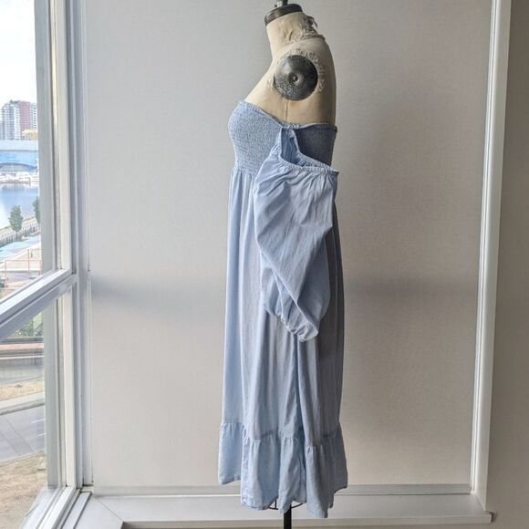 Accessorize London - Cotton/Linen Balloon Sleeve Powder Blue Dress - Picture 8 of 9